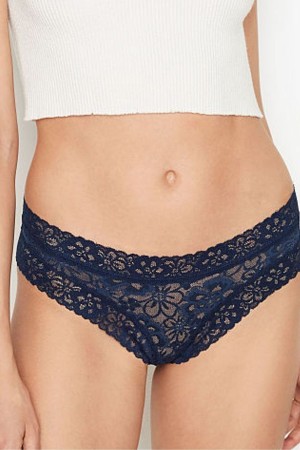 Noir Navy Blue Victoria's Secret The Lacie Lace Cheeky Knickers | 9435EYDUO