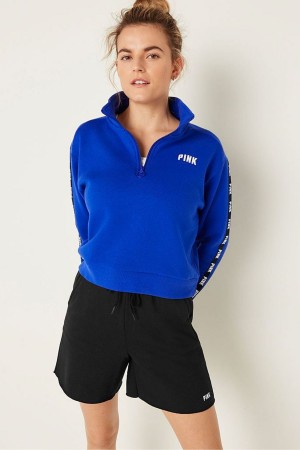 Oar Blue Victoria's Secret Zip Up Long Sleeve Crop Sweatshirt | 8905MBQHN