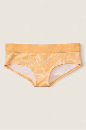 Pale Banana Script Logo Print Orange Victoria's Secret Stretch Cotton Cotton Logo Hipster Knickers | 2534HVOWF