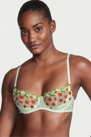 Pale Green Embroidery Victoria's Secret Dream Angels Strawberry Embroidered Bra | 5049OYRZK