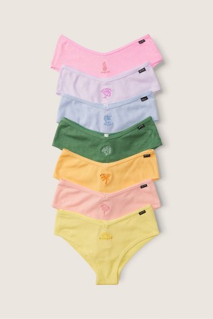 Pink/Blue/Green/Orange/Yellow Victoria's Secret Days of the Week Cotton Cheeky Knickers 7 Pack | 2493FMYJW