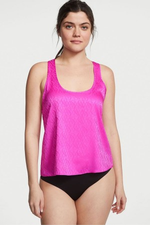 Pink Berry Logo Victoria's Secret Satin Racerback Pyjama Top | 8927TGYFZ