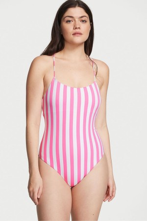 Pink Cabana Stripe Victoria's Secret Scoop Neck Swimsuit | 7586DPYGE