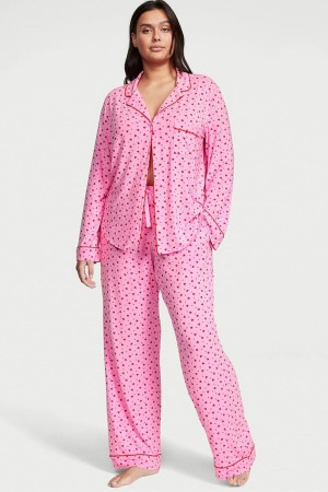 Pink Heart Dots Victoria's Secret Modal Long Pyjamas | 5392SGJRL