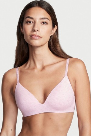 Pink Petal Heather Pink Victoria's Secret The T-Shirt Smooth Logo Strap Lightly Lined Non Wired T-Shirt Bra | 9504NYCDL