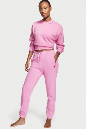 Pink Victoria's Secret Cotton Fleece Gym Joggers | 6953QYJLR