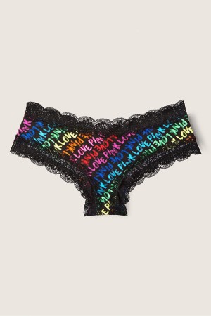 Pure Black Rainbow Logo Victoria's Secret The Lacie Lace Trim Cheeky Knickers | 3561YINRL