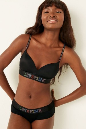 Pure Black Shine Victoria's Secret Wear Everywhere Smooth Shine Strap Non Wired Push Up T-Shirt Bra | 1846SVXJM