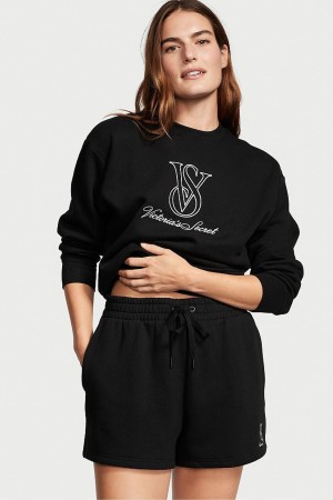 Pure Black Victoria's Secret Cotton Fleece Short | 5792GPNWF