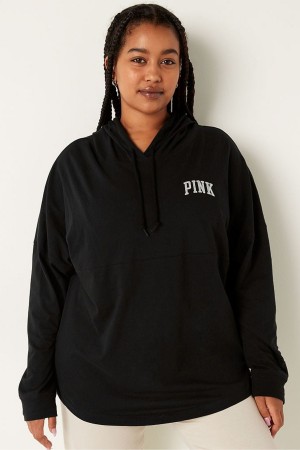 Pure Black Victoria's Secret Cotton Oversized Hooded T-Shirt | 2956HTVSW