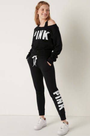 Pure Black Victoria's Secret Fleece Lounge Jogger | 2071AUTMV