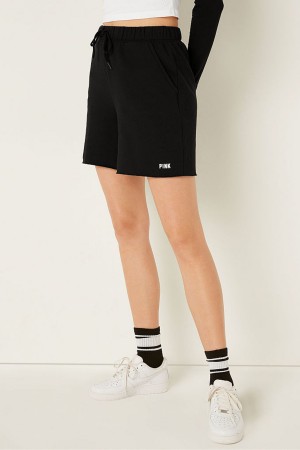 Pure Black Victoria's Secret Fleece Lounge High Waist Short | 0574OFLNS