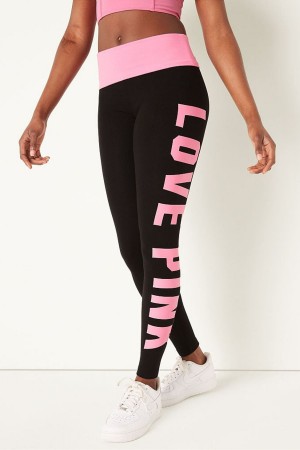 Pure Black Victoria's Secret Foldover Full Length Legging | 8079SGUJV