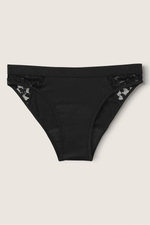 Pure Black Victoria's Secret Period Pants Lace Period Bikini Knicker | 7386TMACI