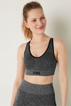 Pure Black Victoria's Secret Seamless Active Seamless Air Medium Impact Sports Bra | 9026BFVCJ