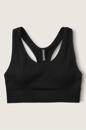 Pure Black Victoria's Secret Seamless Seamless Lightly Lined Low Impact Racerback Sports Bra | 8702AYHSZ