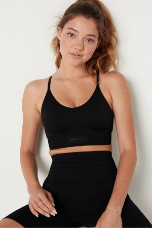 Pure Black Victoria's Secret Seamless Seamless Lightly Lined Low Impact Sports Bra | 2657ZAUMX