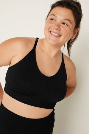 Pure Black Victoria's Secret Seamless Seamless Lightly Lined Low Impact Sports Bra | 9470PQJMW