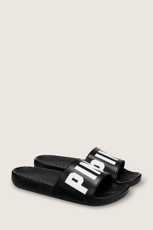 Pure Black Victoria's Secret Sliders | 1853BJHPZ