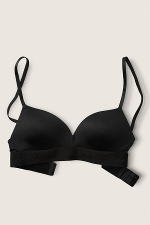 Pure Black Victoria's Secret Wear Everywhere Smooth Non Wired Push Up T-Shirt Bra | 6905NELQD