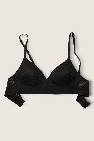 Pure Black Victoria's Secret Wear Everywhere Lace Lightly Lined Non Wired T-Shirt Bra | 5360VSALM