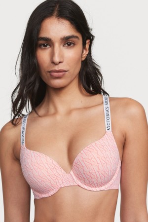 Purest Pink Geo Logo Victoria's Secret The T-Shirt Full Coverage Push Up Logo Bra | 3726MAWBC