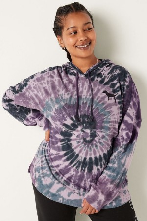 Purple Mist Spiral Tie Dye Victoria's Secret Cotton Oversized Hooded TShirt | 7469GTPVF