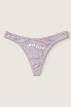 Purple Mist with Embroidery Purple Victoria's Secret Stretch Cotton Cotton Thong Knickers | 5720XIBCY