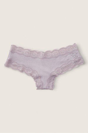 Purple Mist with Graphic Grey Victoria's Secret Stretch Cotton Lace Trim Cheeky Knickers | 5469XZESL