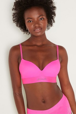 Radiant Rose Pink Shine Victoria's Secret Wear Everywhere Smooth Shine Strap Non Wired Push Up T-Shirt Bra | 2058OMERT