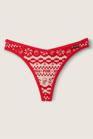 Red and White Victoria's Secret Stretch Cotton Cotton Thong Knickers | 5439KCLTQ