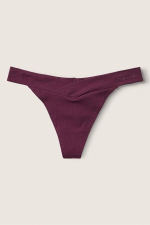 Rich Maroon Purple Victoria's Secret Stretch Cotton Crossover Cotton Thong Knicker | 1085EJFKT