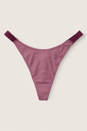 Rich Maroon Purple Victoria's Secret Stretch Cotton Cotton High Leg Logo Thong Knickers | 5209LXBFW