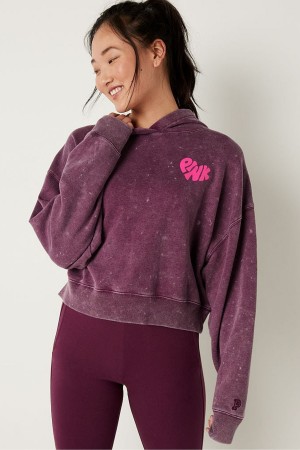 Rich Maroon Red Victoria's Secret Shine Crop Long Sleeve Hoodie | 1286ONVWL