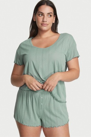 Sage Dust Green Victoria's Secret Pointelle Short Pyjama Set | 2358BWCMV