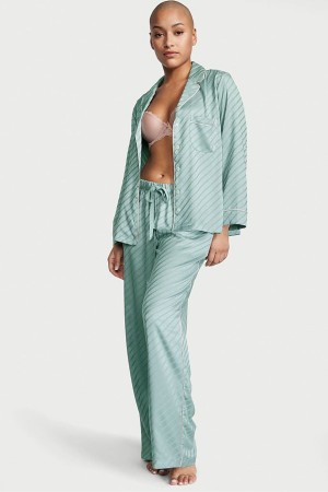 Sage Dust Green Victoria's Secret Satin Long Pyjamas | 1750VYOMB