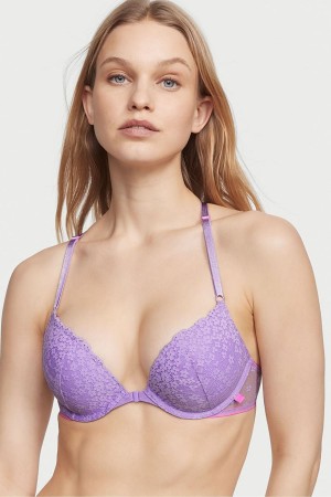 Secret Crush Purple Victoria's Secret Sexy Tee Lace Front Fastening Push Up T-Shirt Bra | 2917MPWXO