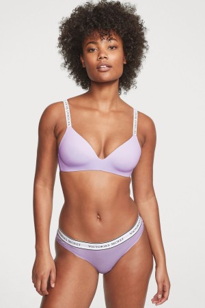 Secret Crush Purple Victoria's Secret Stretch Cotton Logo Knickers | 9147AZGKL