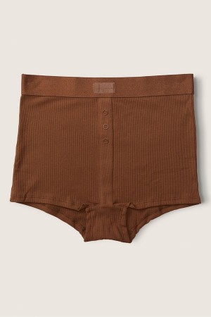 Soft Cappuccino Brown Victoria's Secret Stretch Cotton High Waist Rib Short Knickers | 1725ZNESU