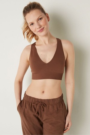 Soft Cappuccino Brown Victoria's Secret Seamless Seamless Plunge Bralette | 7982VXAKI