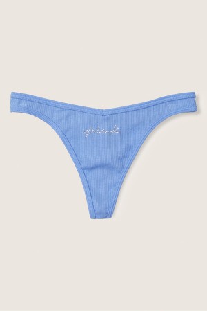 Sunflower Blue with Diamante Blue Victoria's Secret Stretch Cotton Cotton Thong Knickers | 9720AYKOM