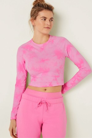 Tie Dye Pink Victoria's Secret Long Sleeve Crop T-Shirt | 3296WQGAM