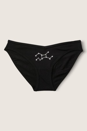 Virgo Black Victoria's Secret Stretch Cotton Astrology Cotton Bikini Knickers | 8724DAKTB