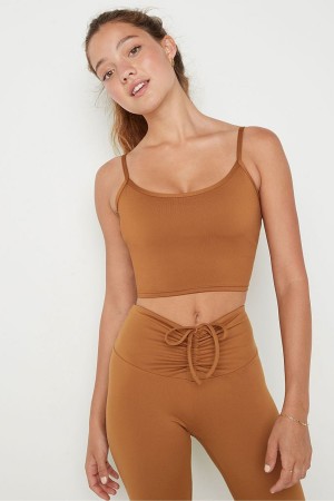 Warm Brown Victoria's Secret Lightly Lined Low Impact Sport Crop Top | 9678VIKXQ