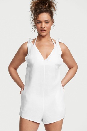 White Victoria's Secret Linen Playsuit Cover Up | 2491DMAWJ