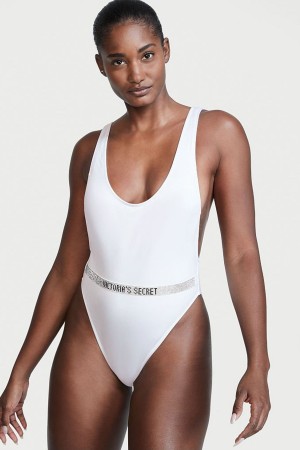 White Victoria's Secret Very Sexy Shine Strap Belted Open Back Swimsuit | 6421FOXUN