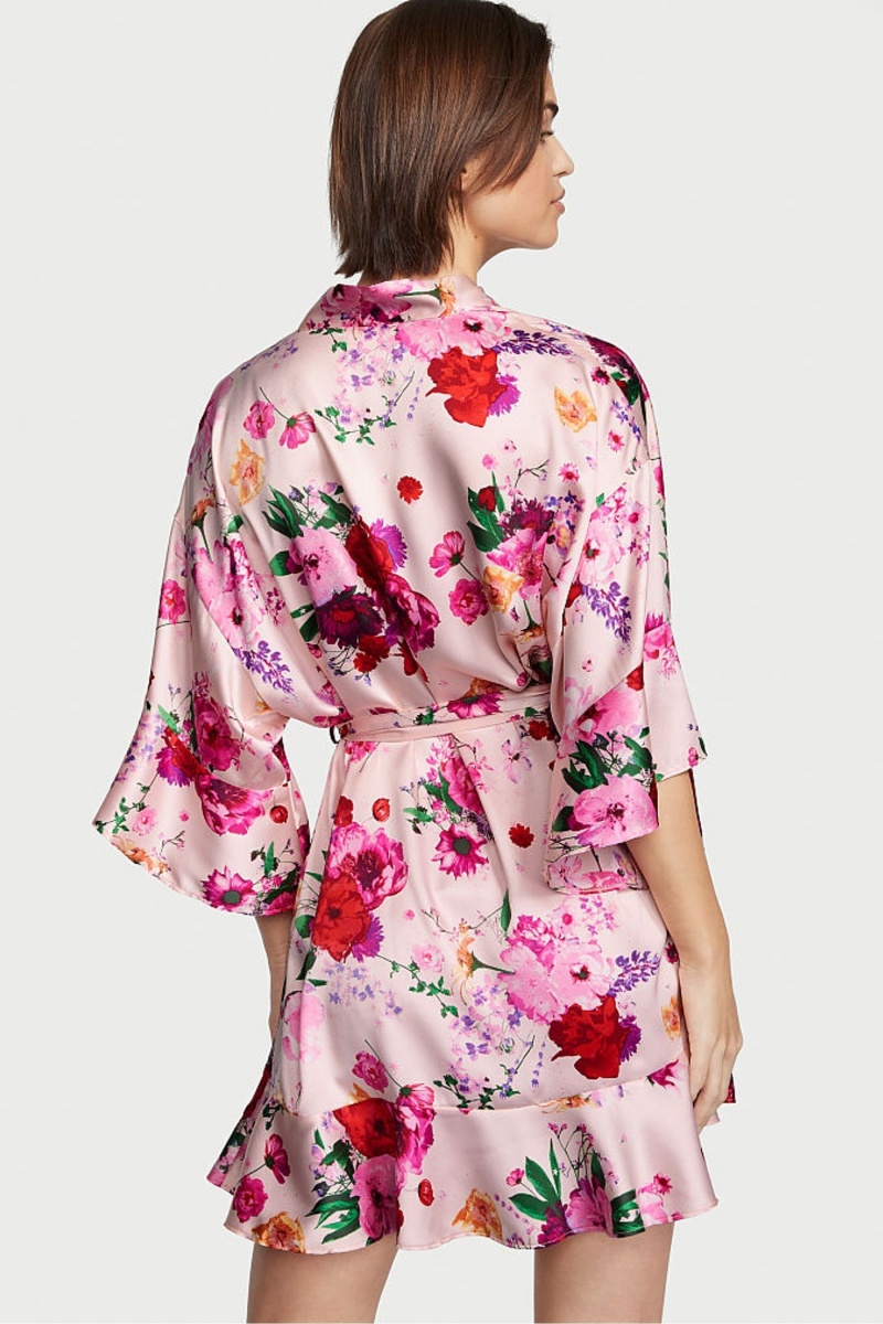 Angel Pink Stripe Victoria's Secret Flounce Satin Robe | 7812GUYSV