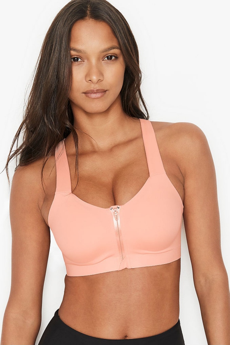 Apricot Frost Orange Victoria\'s Secret Knockout High Impact Racerback Zip Up Sports Bra | 9612EWOZI