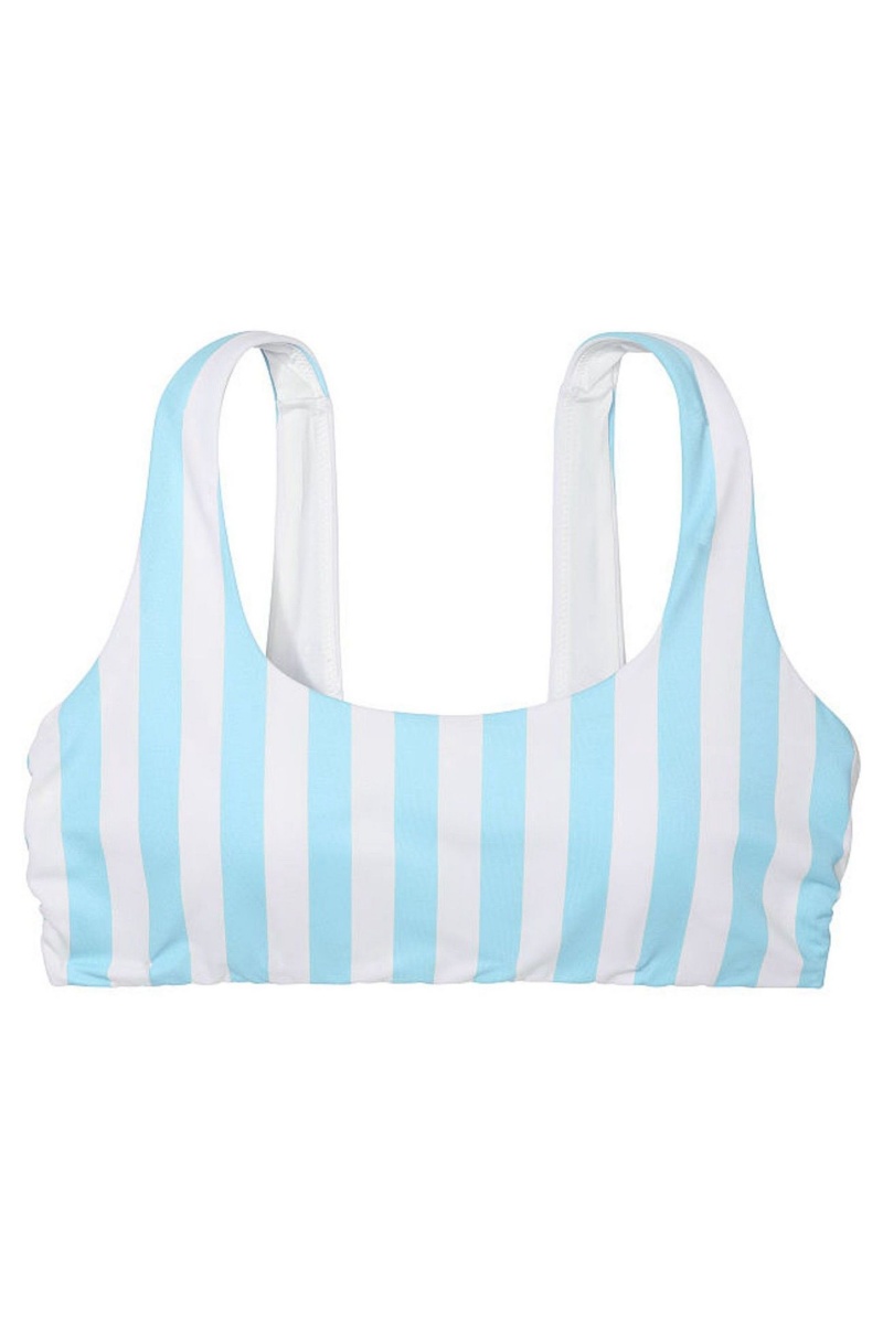 Aqua Blue Cabana Stripe Victoria's Secret Swim Bikini Top | 3785KPEJQ