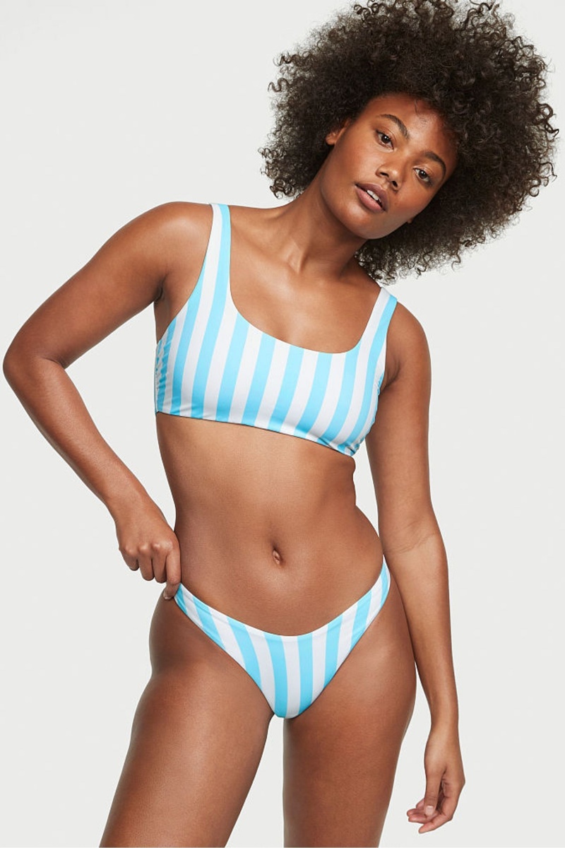 Aqua Blue Cabana Stripe Victoria\'s Secret Swim Bikini Top | 3785KPEJQ